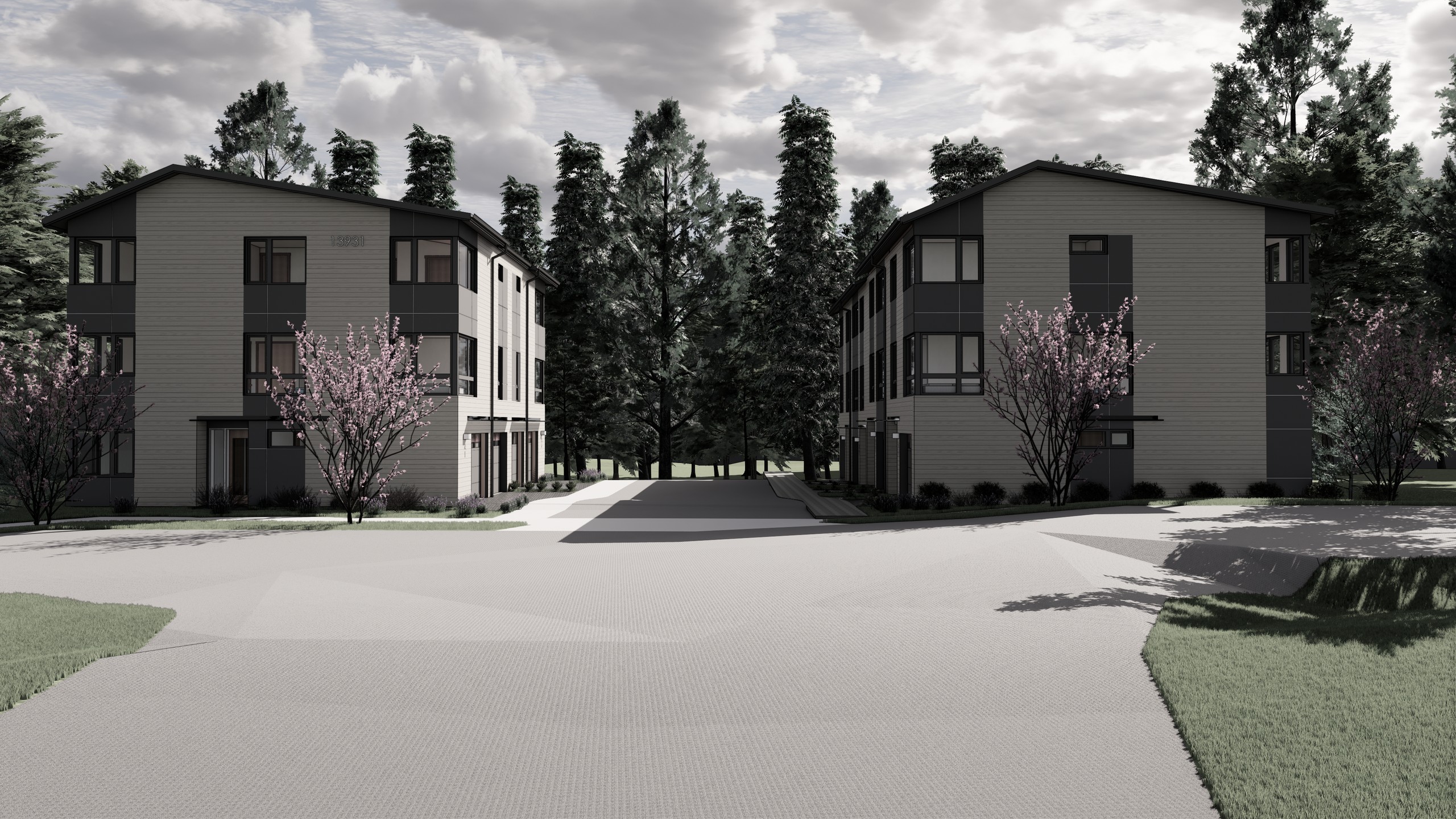 Cascade Six Architecture Rendering from Cascadian Way - The Duplex and the Townhouse